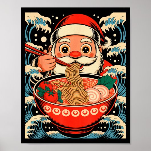 Santa Claus Eating Ramen Noodles Japanese Christma Poster (Vorne)