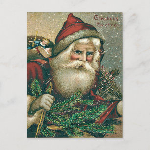 Santa Claus Evergreen Sack of Toys Feiertagspostkarte