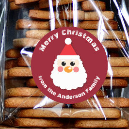 Santa Claus Face auf Red Merry Christmas Runder Aufkleber