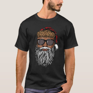 Santa Claus Face Black Leopard American Ch T-Shirt