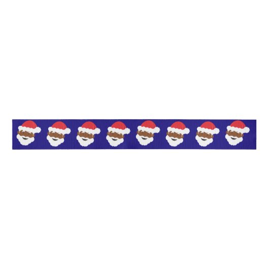 Santa Claus Face Blue Brown Weihnachten Ripsband (Vorderseite)