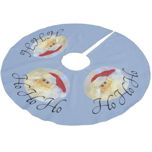 Santa Claus Face Ho Ho Ho Pale Blue Polyester Weihnachtsbaumdecke (Schrägansicht)