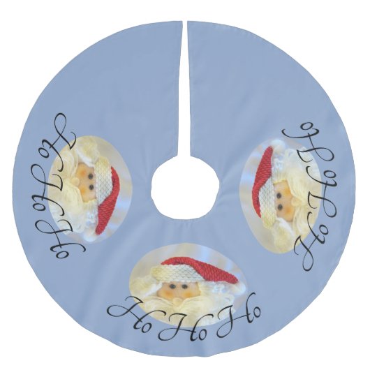 Santa Claus Face Ho Ho Ho Pale Blue Polyester Weihnachtsbaumdecke (Vorderseite)