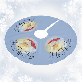 Santa Claus Face Ho Ho Ho Pale Blue Polyester Weihnachtsbaumdecke