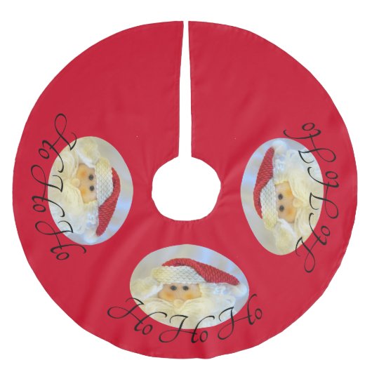 Santa Claus Face Ho Ho Ho Red Polyester Weihnachtsbaumdecke (Vorderseite)