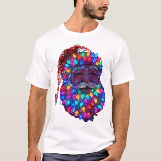 Santa Claus Face Made From Christmas Tree Lights T-Shirt (Vorderseite)