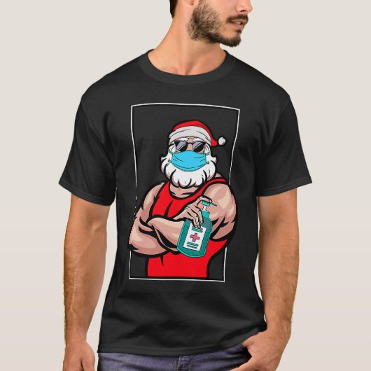 Santa Claus Face Mask Merry Quarantäne Weihnachten T-Shirt (Vorderseite)