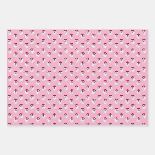 Santa Claus Face Pink Green Red Geschenkpapier Set (Vorderseite)