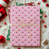 Santa Claus Face Pink Green Red Geschenkpapier Set