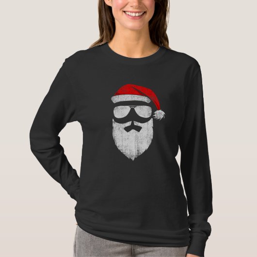 Santa Claus Face Sunglasses with Hat Beard Christm T-Shirt (Vorderseite)