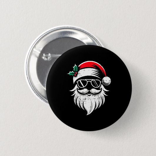 Santa Claus Face Sungles With Hat Beard Christmas Button (Vorne & Hinten)
