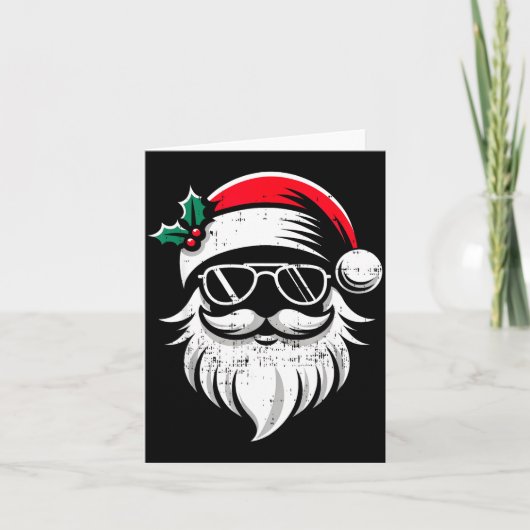 Santa Claus Face Sungles With Hat Beard Christmas Karte (Vorderseite)