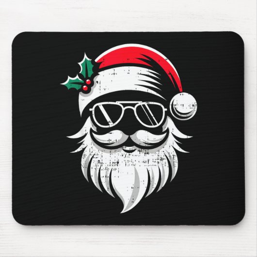 Santa Claus Face Sungles With Hat Beard Christmas Mousepad (Vorne)