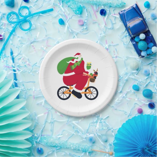 Santa Claus Fahrrad Pappteller (Party)