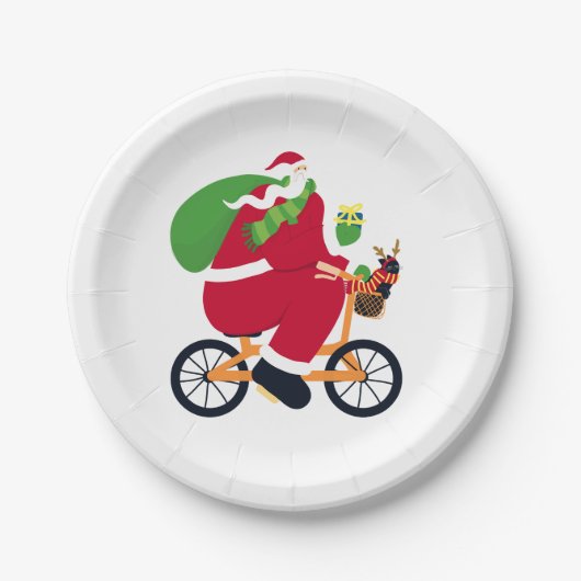Santa Claus Fahrrad Pappteller (Vorderseite)
