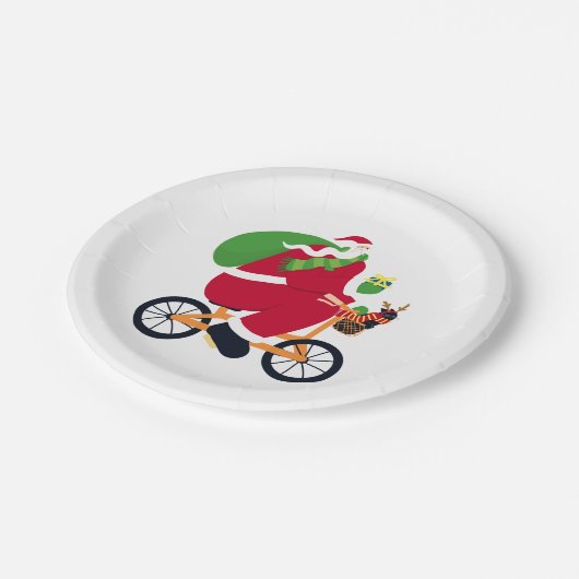 Santa Claus Fahrrad Pappteller (Schrägansicht)