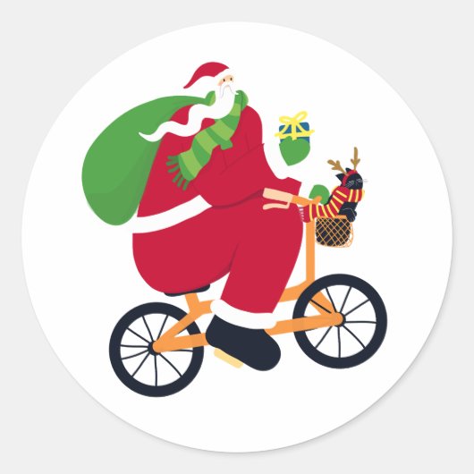 Santa Claus Fahrrad Runder Aufkleber (Vorderseite)