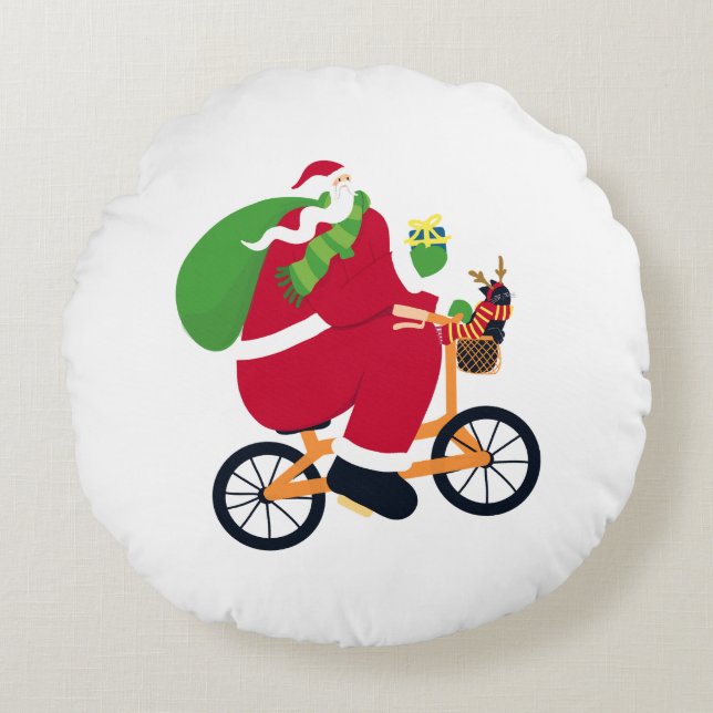 Santa Claus Fahrrad Rundes Kissen (Vorderseite)