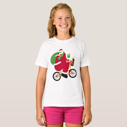 Santa Claus Fahrrad T-Shirt (Vorne ganz)