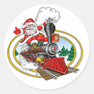 Santa Claus fährt eine Dampflokomotive Runder Aufkleber