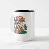 Santa Claus fährt einen Dinosaurier Zweifarbige Tasse (Vorderseite Links)