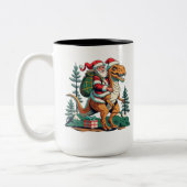 Santa Claus fährt einen Dinosaurier Zweifarbige Tasse (Links)