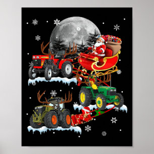 Santa Claus fährt mit Traktor-Schlitten Weihnachte Poster