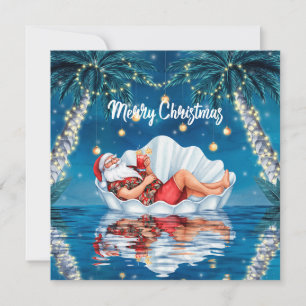 Santa Claus feiert eine Weihnachtsfeier im Pool Feiertagskarte
