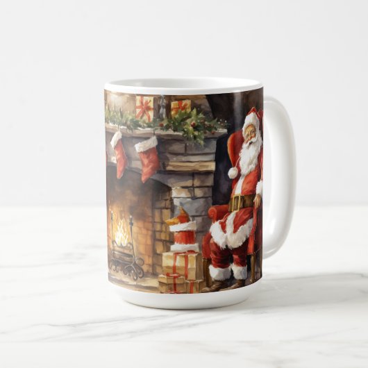 Santa Claus Feuerplatz Roter Strumpf Kamin Kaffeetasse (VorderseiteRechts)