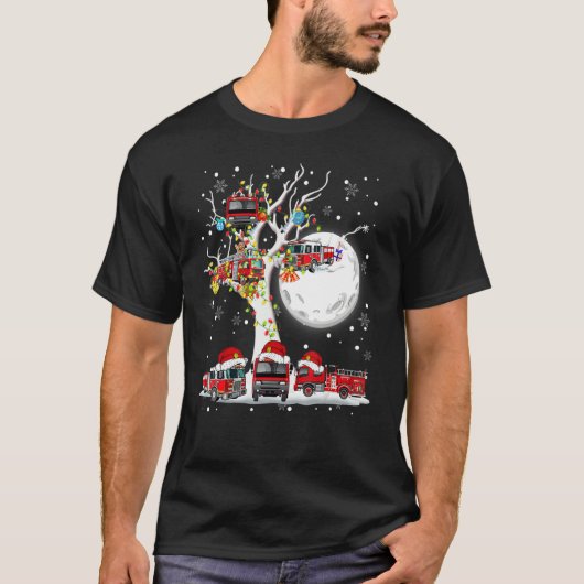 Santa Claus Fire Engines On Tree Christmas Pajama T-Shirt (Vorderseite)