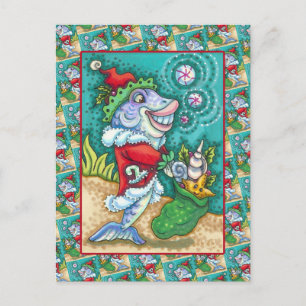 SANTA CLAUS FISH TALES, STARFISH, BAG of SAASHELLS Feiertagspostkarte