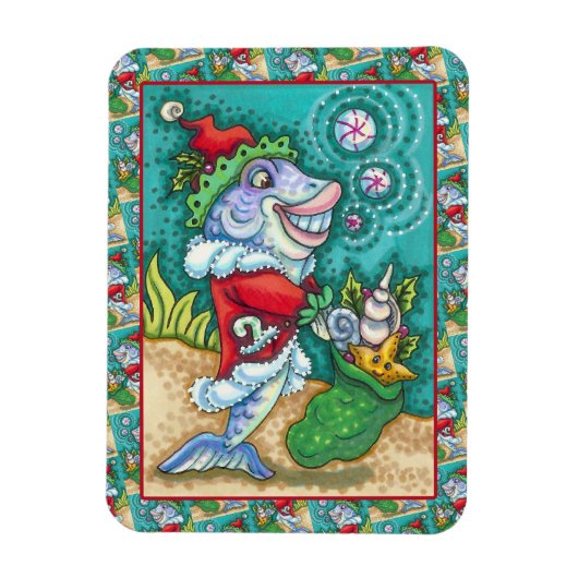 SANTA CLAUS FISH TALES, STARFISH, BAG of SAASHELLS Magnet (Vertikal)