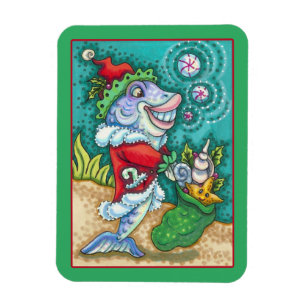 SANTA CLAUS FISH TALES, STARFISH, BAG of SAASHELLS Magnet