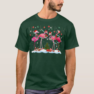 Santa Claus Flamingo Christmas Tree Lights T-Shirt