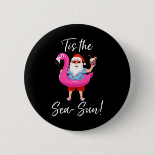 Santa Claus Flamingo Float Tis The Meer-Sonne Weih Button