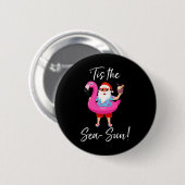 Santa Claus Flamingo Float Tis The Meer-Sonne Weih Button (Vorne & Hinten)