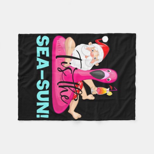 Santa Claus Flamingo Float Tis The Sea-sun Christm Fleecedecke (Vorderseite (Horizontal))