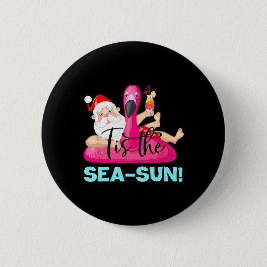 Santa Claus Flamingo Float Tis The Sea-sun Weihnac Button (Vorderseite)