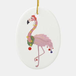 Santa claus flamingo keramik ornament