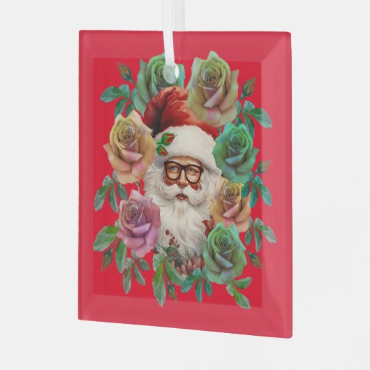 SANTA CLAUS FLORAL CHRISTMAS GIFT ORNAMENT AUS GLAS (Vorderseite links)