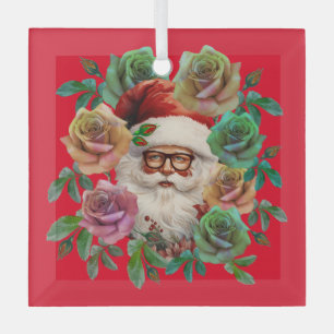 SANTA CLAUS FLORAL CHRISTMAS GIFT ORNAMENT AUS GLAS