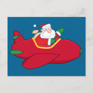 Santa-Claus-Flying-a-Flugzeug-and-Waving Feiertagspostkarte