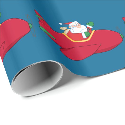 Santa-Claus-Flying-a-Flugzeug-and-Waving Geschenkpapier (Rolleneckpunkt)