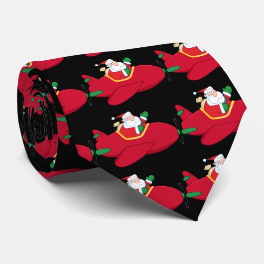 Santa-Claus-Flying-a-Flugzeug-and-Waving Krawatte (Gerollt)
