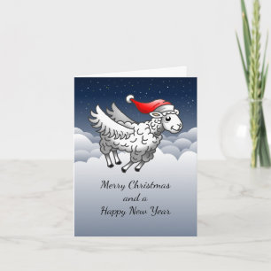Santa Claus Flying Christmas Sheep Feiertagskarte