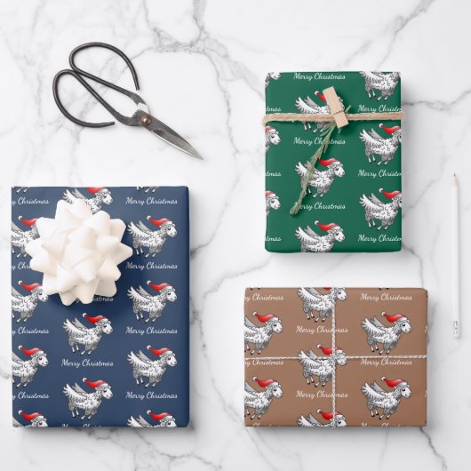 Santa Claus Flying Christmas Sheep Geschenkpapier Set (Vorderseite)