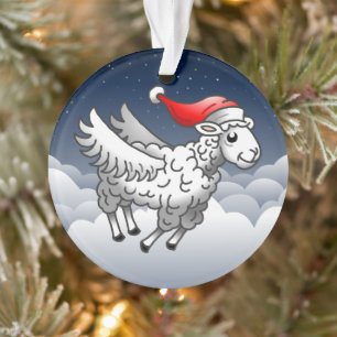 Santa Claus Flying Christmas Sheep Ornament