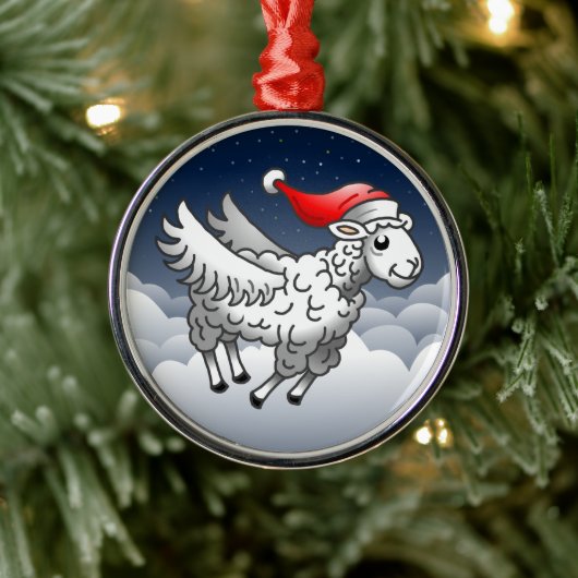 Santa Claus Flying Christmas Sheep Ornament Aus Metall (Baum)