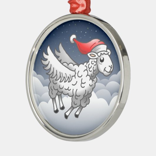 Santa Claus Flying Christmas Sheep Ornament Aus Metall (Links)