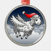Santa Claus Flying Christmas Sheep Ornament Aus Metall (Vorne)